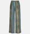 Dries Van Noten Womens Stone Puvis Graphic-print Silk Trousers In Blue