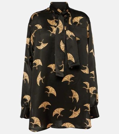 Dries Van Noten Printed Silk Satin Top In Black