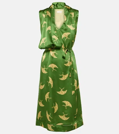 Dries Van Noten Doren Sleeveless Belted Silk Midi Dress In Green