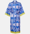 Dries Van Noten Printed Silk Shirt Dress In Blue 504