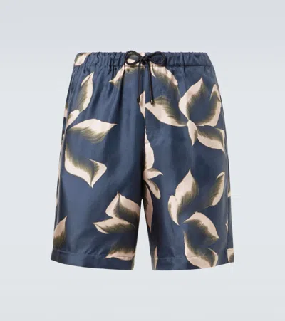 Dries Van Noten Bedruckte Shorts Aus Seide In Blau
