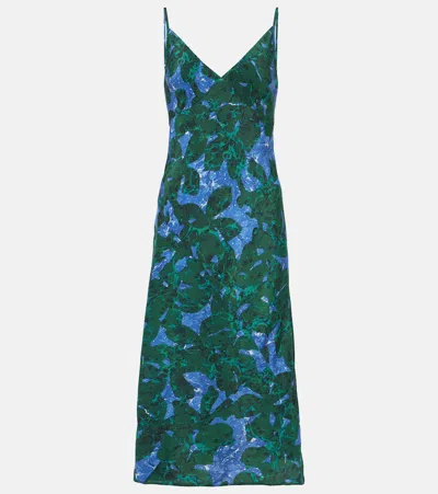 Dries Van Noten Printed Silk Slip Dress In Malachite