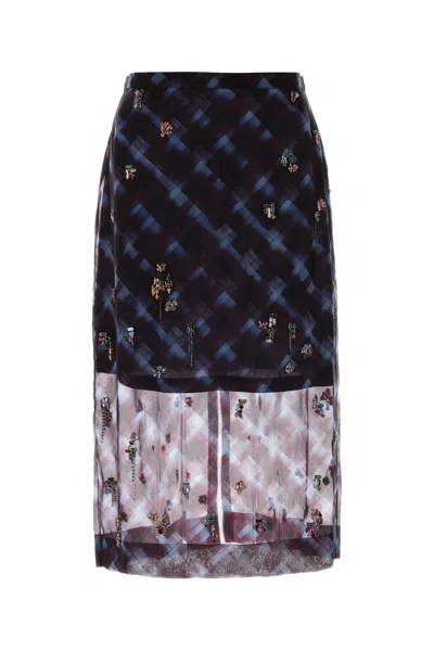 Dries Van Noten High Waist Silk Skirt With Sheer Overlay In Blue