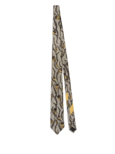 Dries Van Noten Printed Silk Tie In Neutral