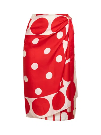Dries Van Noten Women Printed Silk Wrap Scarf-skirt In Red
