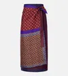 Dries Van Noten Womens Dessin B Multi-print Wrap Scarf Satin Midi Skirt In Brown