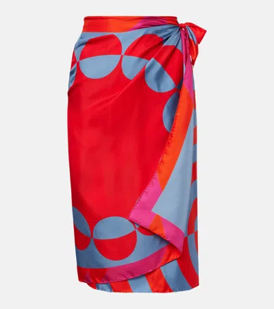 Dries Van Noten Printed Silk Wrap Skirt In Red