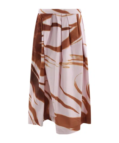 Dries Van Noten High Waist Pleated Midi Skirt With Abstract Print In Multicolor