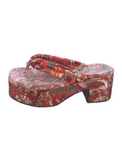 Pre-owned Dries Van Noten Printed Slides In Red