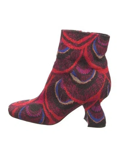 Pre-owned Dries Van Noten Printed Sock Boots In Red