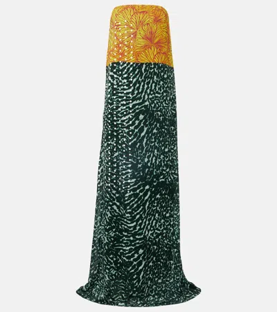 Dries Van Noten Printed Strapless Georgette Gown