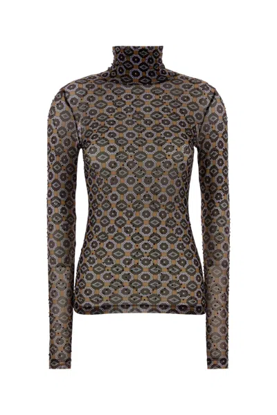 Dries Van Noten Printed Stretch Tulle Hoyser T-shirt In Brown
