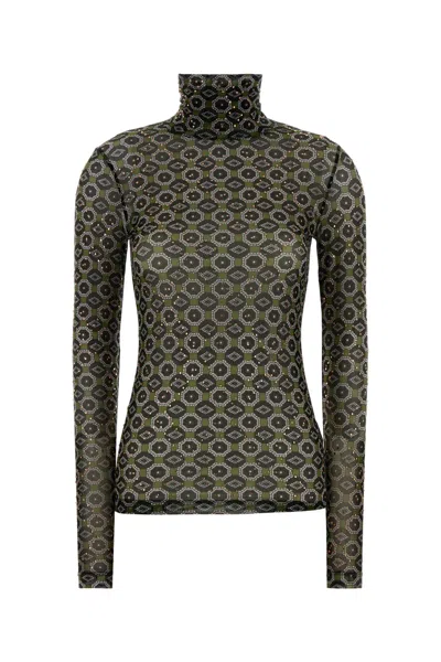 Dries Van Noten Printed Stretch Tulle Hoyser T-shirt In Green