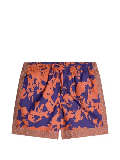 Dries Van Noten Printed Swim Shorts In Orange