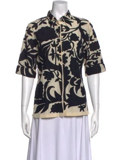Pre-owned Dries Van Noten Printed Three-quarter Sleeve Button-up Top In Black