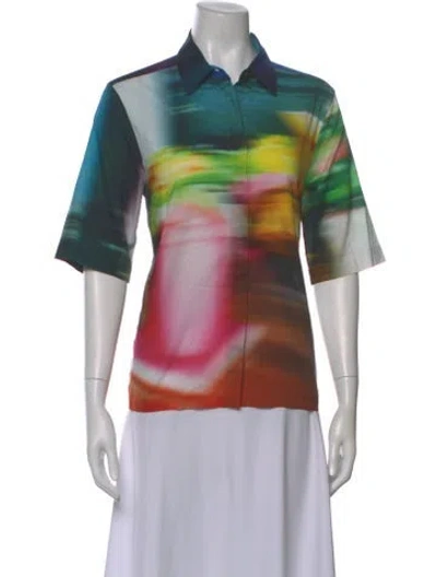Pre-owned Dries Van Noten Printed Three-quarter Sleeve Button-up Top In White