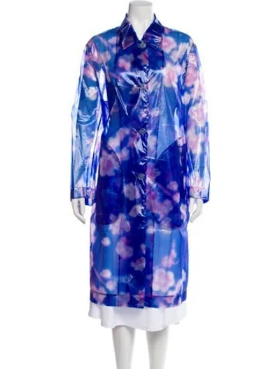 Pre-owned Dries Van Noten Printed Trench Coat In Blue