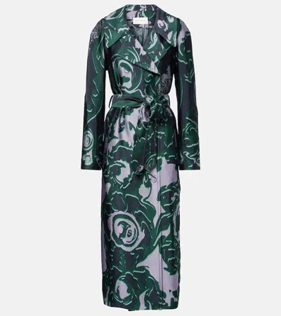 Dries Van Noten Printed Trench Coat In Green