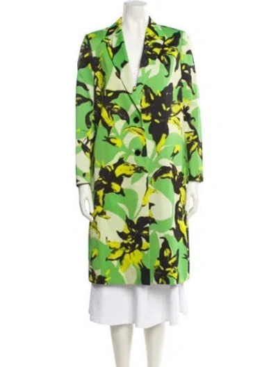 Pre-owned Dries Van Noten Printed Trench Coat In Green