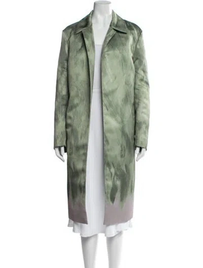 Pre-owned Dries Van Noten Printed Trench Coat In Green