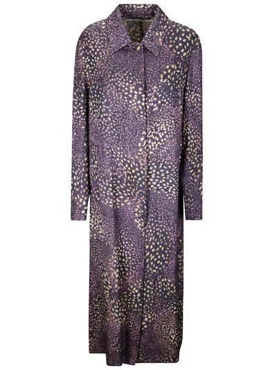 Dries Van Noten Printed Trench Coat In Purple