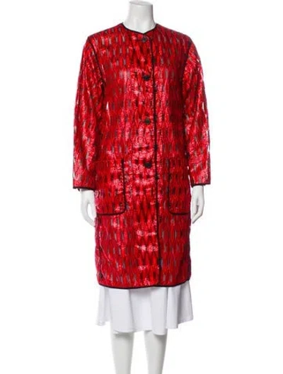 Pre-owned Dries Van Noten Printed Trench Coat In Red