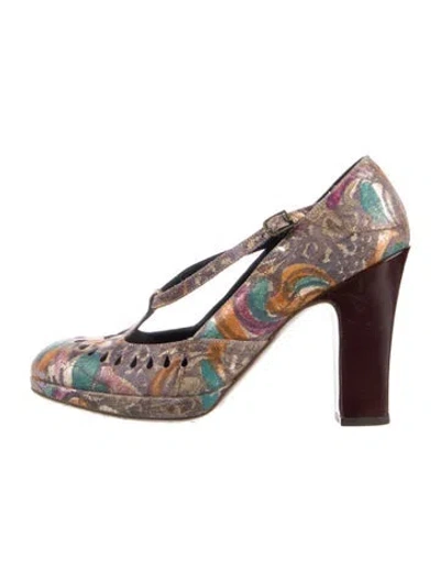 Pre-owned Dries Van Noten Printed T-strap Pumps In Multi