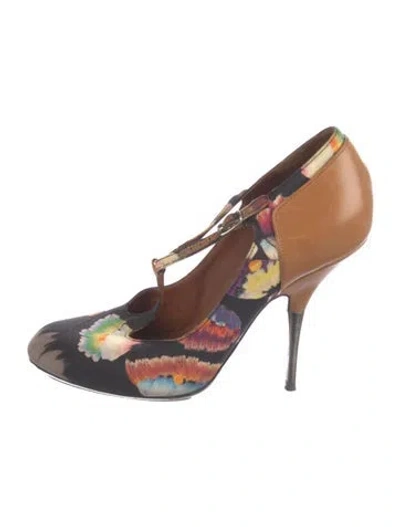Pre-owned Dries Van Noten Printed T-strap Pumps In Purple