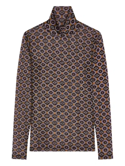 Dries Van Noten Printed Turtleneck Top In Brown