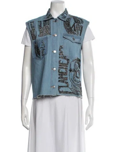 Pre-owned Dries Van Noten Printed Vest In Blue