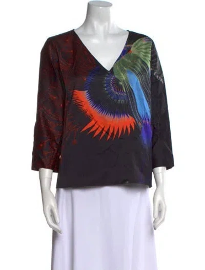 Pre-owned Dries Van Noten Printed V-neck Blouse In Black