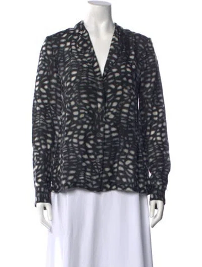 Pre-owned Dries Van Noten Printed V-neck Blouse In Black