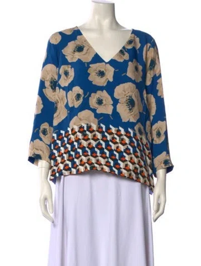 Pre-owned Dries Van Noten Printed V-neck Blouse In Blue