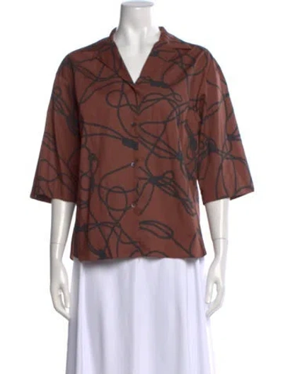 Pre-owned Dries Van Noten Printed V-neck Blouse In Brown