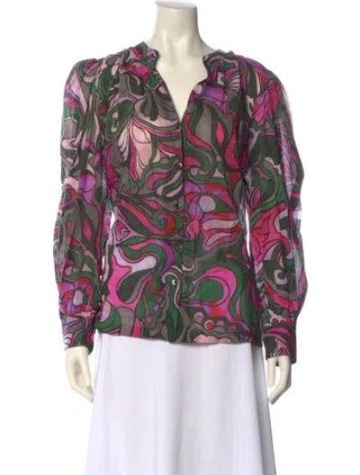 Pre-owned Dries Van Noten Printed V-neck Blouse In Gray