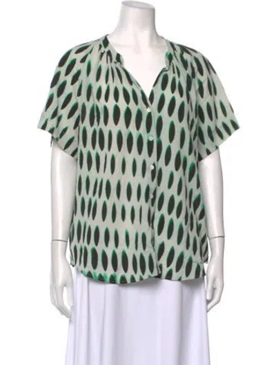 Pre-owned Dries Van Noten Printed V-neck Blouse In Green