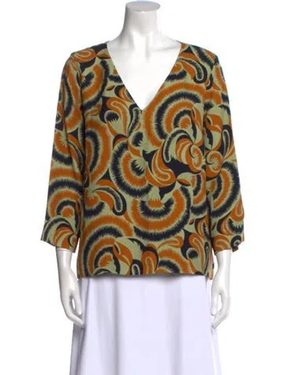 Pre-owned Dries Van Noten Printed V-neck Blouse In Multi