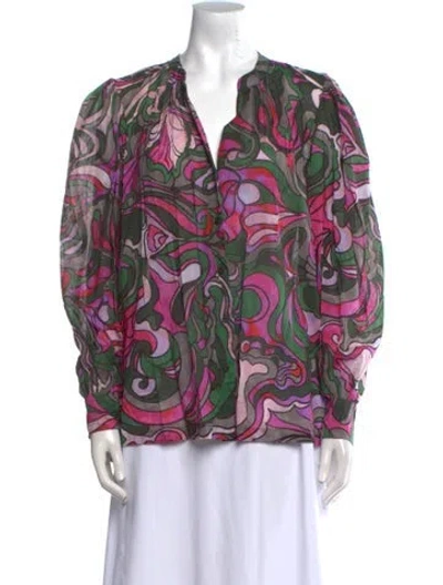 Pre-owned Dries Van Noten Printed V-neck Blouse In Multi