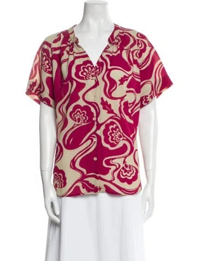 Pre-owned Dries Van Noten Printed V-neck Blouse In Multi