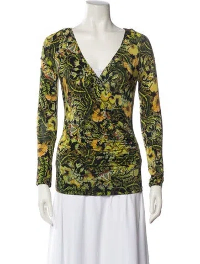 Pre-owned Dries Van Noten Printed V-neck Blouse In Multi