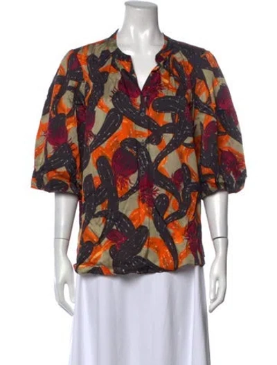 Pre-owned Dries Van Noten Printed V-neck Blouse In Orange