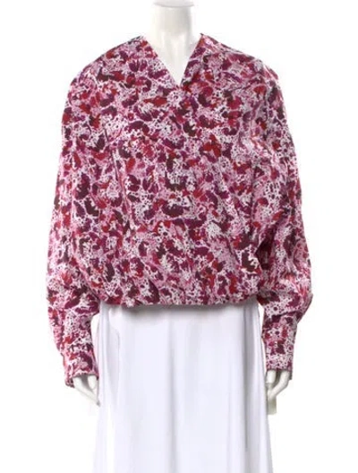 Pre-owned Dries Van Noten Printed V-neck Blouse In Pink