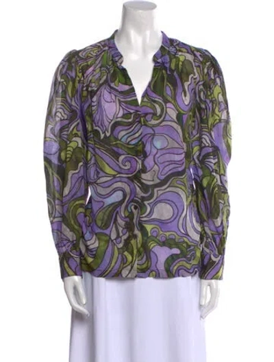 Pre-owned Dries Van Noten Printed V-neck Blouse In Purple