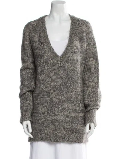 Pre-owned Dries Van Noten Printed V-neck Sweater In Gray