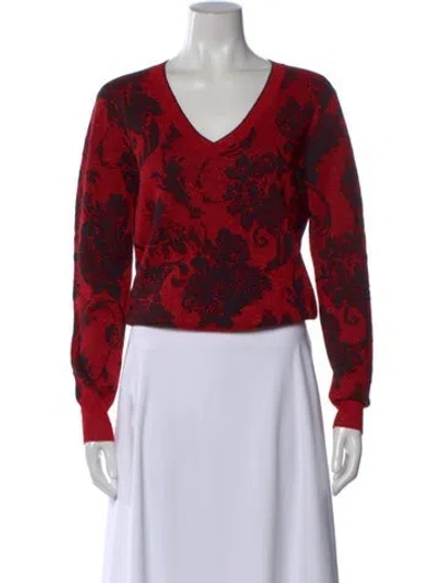 Pre-owned Dries Van Noten Printed V-neck Sweater In Red