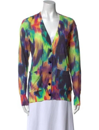 Pre-owned Dries Van Noten Printed V-neck Sweater W/ Tags In Purple