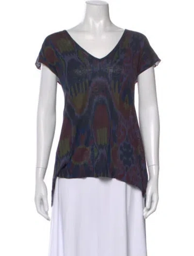 Pre-owned Dries Van Noten Printed V-neck T-shirt In Blue
