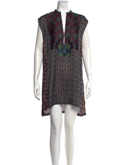 Pre-owned Dries Van Noten Printed V-neck Tunic In Black