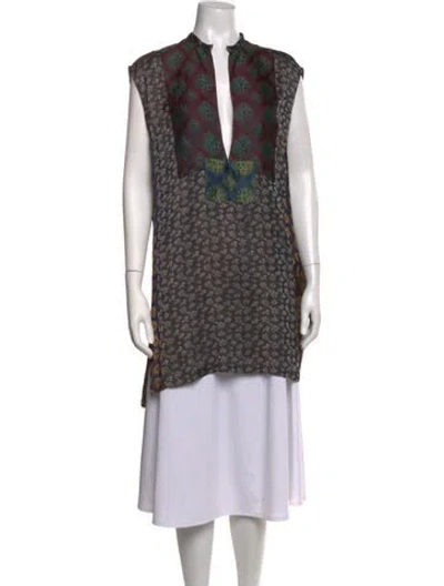 Pre-owned Dries Van Noten Printed V-neck Tunic In Grey