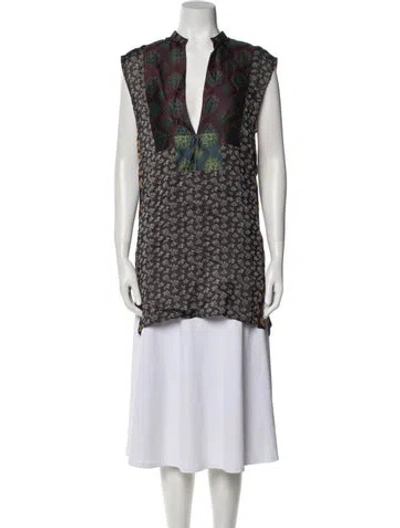 Pre-owned Dries Van Noten Printed V-neck Tunic W/ Tags In Brown